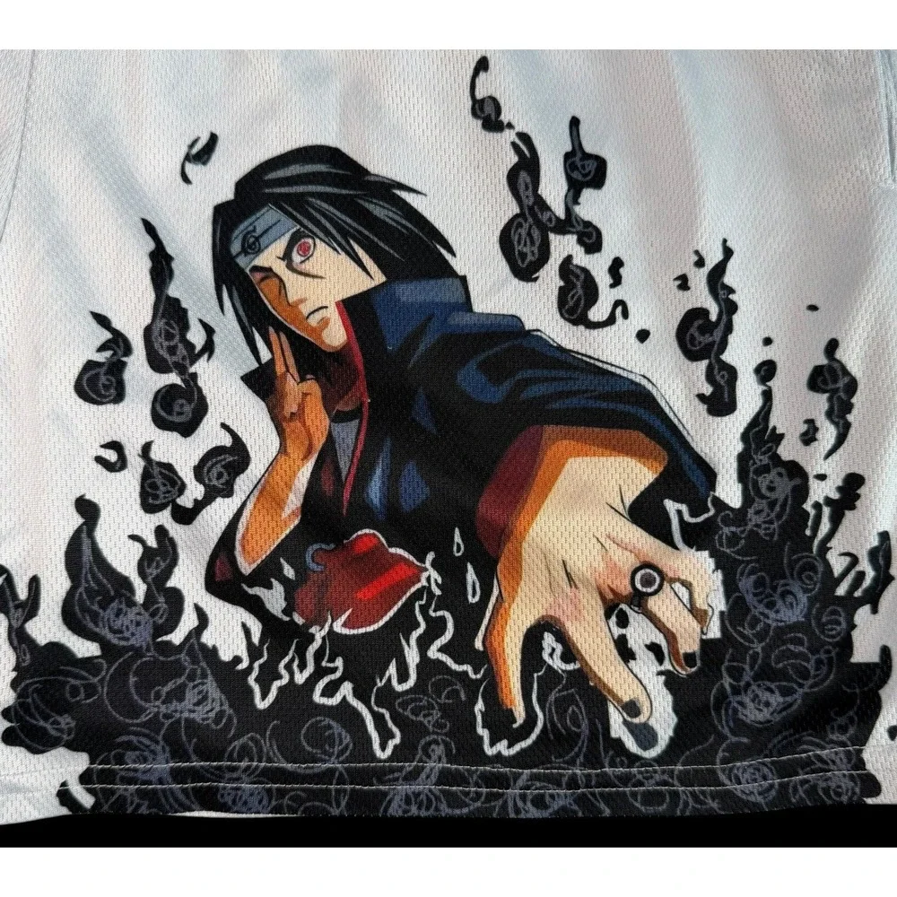 Naruto Anime Itachi Uchiha Graphic Print Men's White Mesh Gym Shorts Large